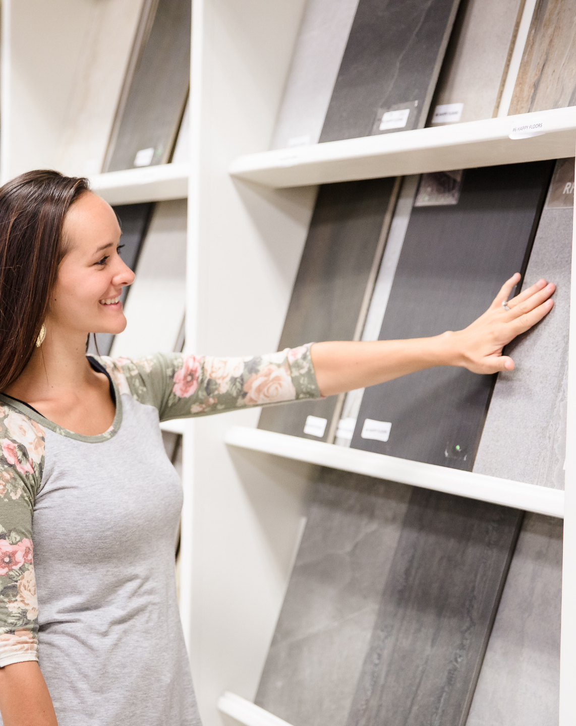 Customer looking at tile samples