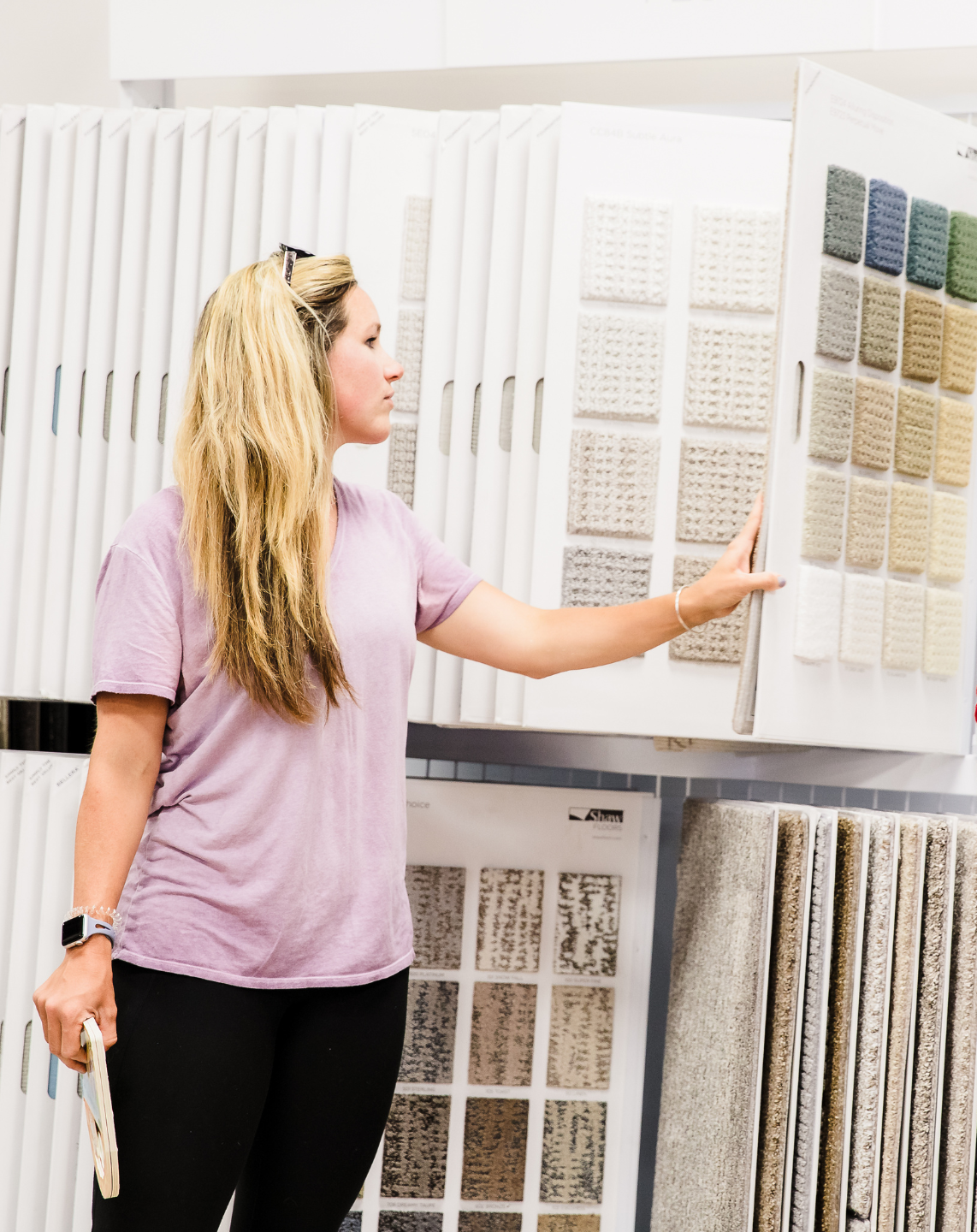 Customer looking at carpet samples